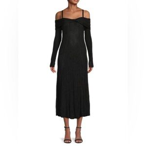 Jason Wu Collection Wrap Front Black Metallic Off-The-Shoulder Midi Dress